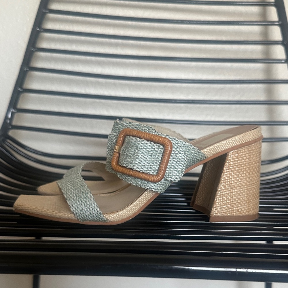 Dolce Vita Green and Tan Block Heel Mules